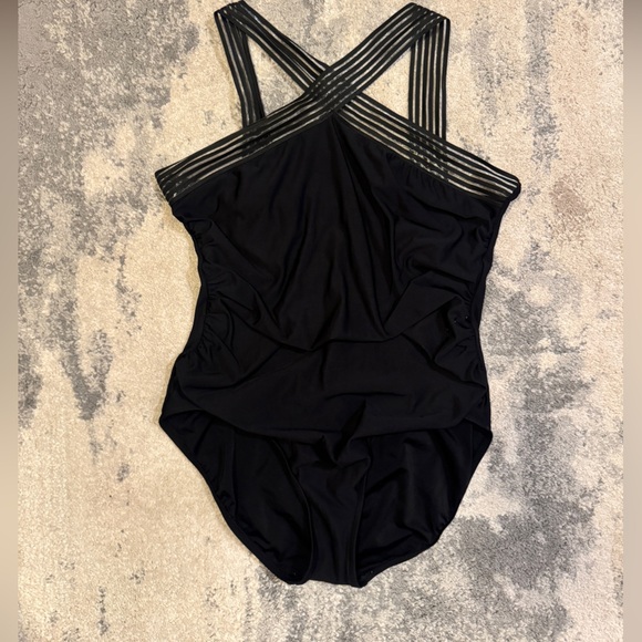 Aqua Green Black Swimsuit - Picture 1 of 6